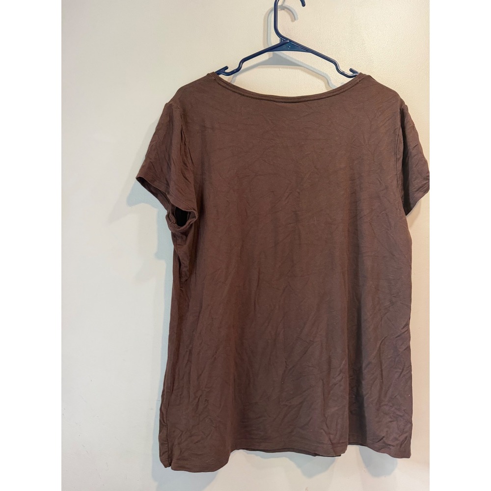 Attention‎ Womens XXL Brown Scoop Neck Short Sleeve Stretch Knit T-Shirt Tee - Picture 5 of 8